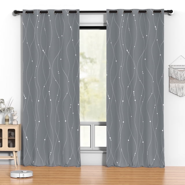 Blackout Cortinas 52 x 96 Pulgadas, Juego de Cortinas Térmicas Aisladas Negras de 2 Paneles, Cortinas Que Reducen el Ruido y Oscurecen la Habitación para Recámara, Sala de Estar, Protección de Privac