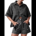 thumbnail image 1 of Conjuntos de 2 Piezas para Mujer: Camisa Vaquera Azul de Corta con Botones y Pantalones Cortos de Mezclilla de Cintura Alta. Gris XL, 1 of 6
