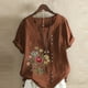 thumbnail image 1 of DTBPRQ - Camisas de lino para mujer, blusa bordada de algodón y lino, manga corta, estilo bohemio mexicano, camiseta informal, 1 of 4
