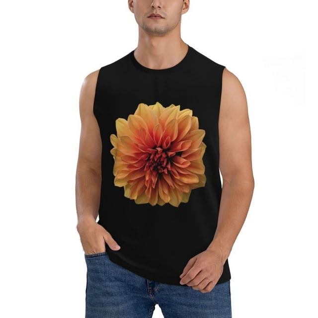 Fotbe Orange Dalia Men's Camiseta sin Mangas Estampada para Hombres, Playera Casual para Gimnasio, Entrenamiento, Playa-3X-Large