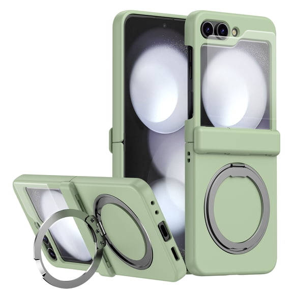 Dteck for Samsung Galaxy Z Flip 6 Case with Built-in Screen Protector, Hinge Protection Magnetic Kickstand Shockproof Protective Cover for Galaxy Z Flip6,Green