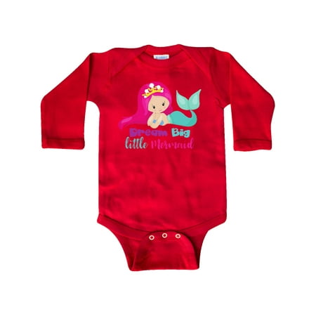 

Inktastic Dream Big Little Mermaid Mermaid With Pink Hair Gift Baby Girl Long Sleeve Bodysuit