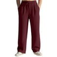 thumbnail image 2 of Men's Textured Straight Leg Loose Pants, Casual Relaxed Fit Workout Stretch Trousers for Spring Fall and Daily Comfort,Wine,3XL, 2 of 6