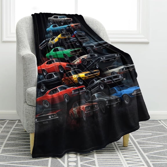 Car Gifts Blanket for Man Son Brother Birthday Valentines Christmas Soft Cozy Plush Kids Teen Adults Throw Presents Decor for Classic Car Lovers Home Bedroom Living Room Sofa Couch 50"x60"