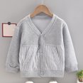 thumbnail image 2 of Odeerbi Toddler Boys Girls Lightweight Cardigan Cotton Shrug Sweater Cropped Knit Outerwear 1-6 Years Kids Striped Loose Button V-neck Long Sleeve Cardigan Toddler Clothes Gray, 2 of 9