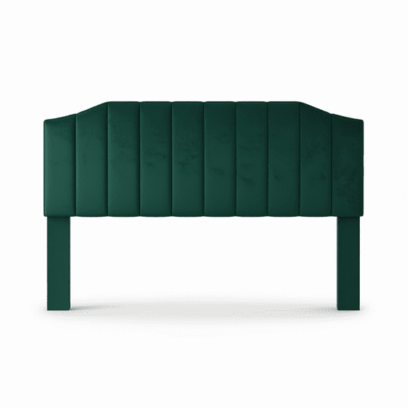 King Size Velvet Headboard with Vertical Tufting, Emerald Green Upholstered Bedside Panel with Wooden Legs for Wall or Frame Mount