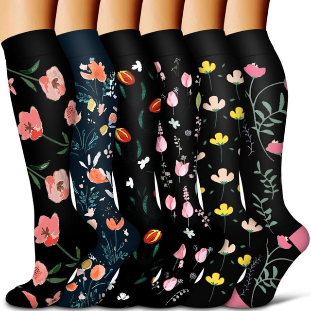 LOVEVER 6 Paires Bas de Compression pour Femmes et Hommes - Idéal pour la Circulation Course Athlétique Récupération Infirmière Voyage