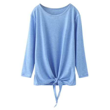 

Toddler Kids Little Girl s Crewneck Solid Basic T Shirt Tie Front Knot Tank Tops Long Sleeve Loose Casual Autumn Blouse Tee Tops
