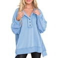 thumbnail image 3 of Sweatshirt for Women Oversized Henley Neck Pullover Top Fall Outfits,Snap Button Up Pullover Tops,Quilted Placket Detail,Loose Drop Shoulder Fit,Tunic Sweatshirt,Fall Winter Fashion Outfits, 3 of 5