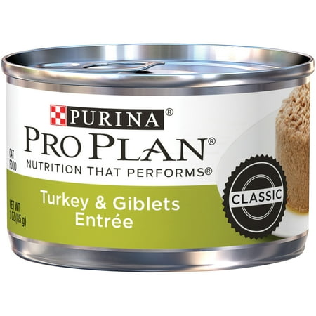 (24 Pack) Purina Pro Plan Pate Wet Cat Food, Turkey & Giblets Entree, 3 oz. Pull-Top Cans
