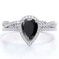 thumbnail image 1 of JeenMata Anillo de Bodas con Halo Pavé Diamante Negro y Moissanita de 1,5 ct en Forma de Lágrima; Conjunto de Anillo con Cuerpo Retorcido Infinito; Baño de Oro Blanco de 18 K sobre Plata, 1 of 6