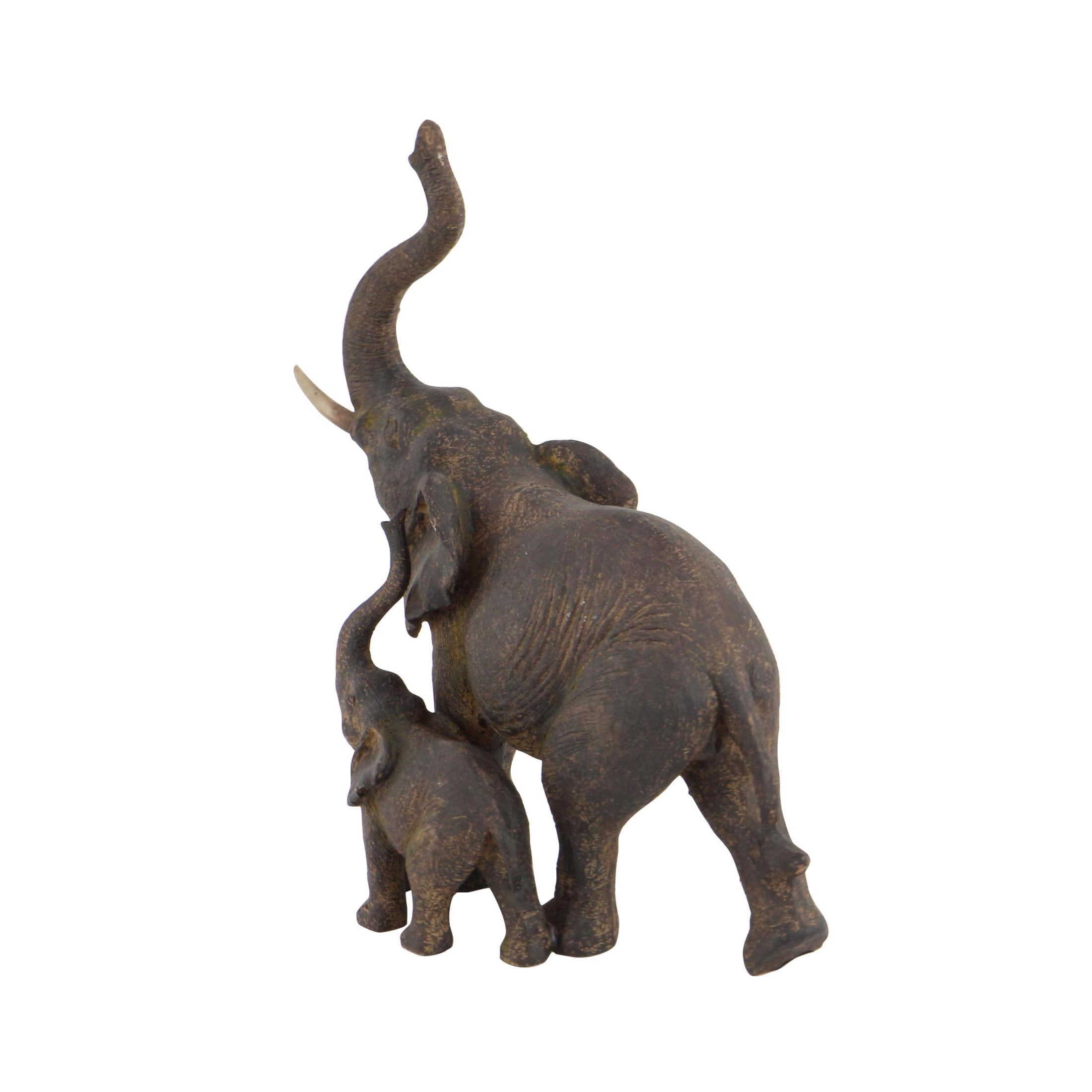 11" x 11" Brown Polystone Elephant Sculpture, by DecMode