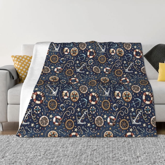 Fotbe Nautical Manta de Franela con Estampado, Manta Ultrasuave para Cama, Sofá, Auto, Hipoalergénica y Antibolitas-40"x30"
