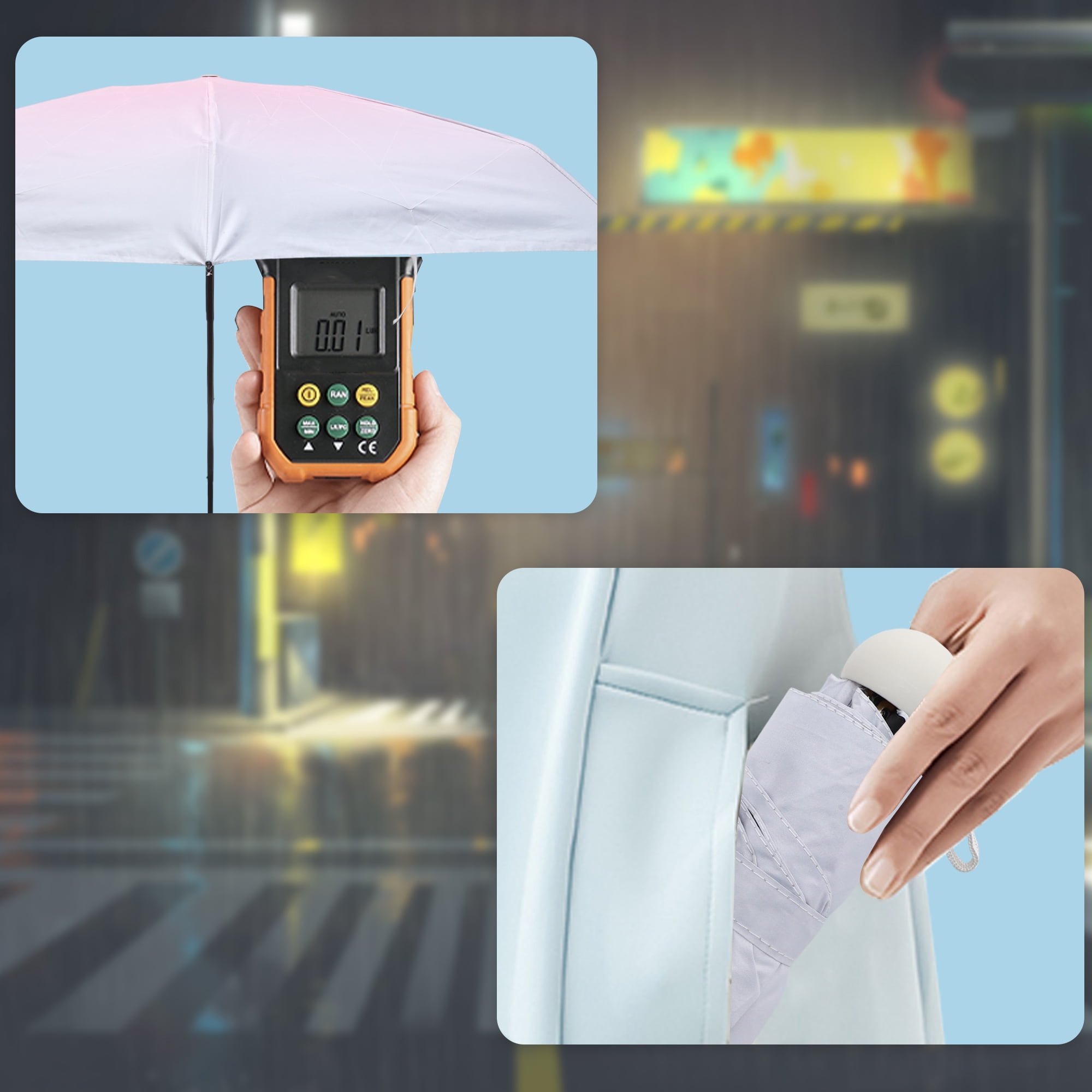 Unique Bargains Lightweight Mini Compact Windproof Folding Umbrella Light Pink [Circular Handle]