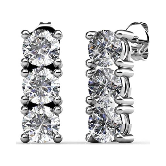 Cate & Chloe Eliana 18k White Gold Plated Drop Earrings with Round Swarovski Crystals for Women