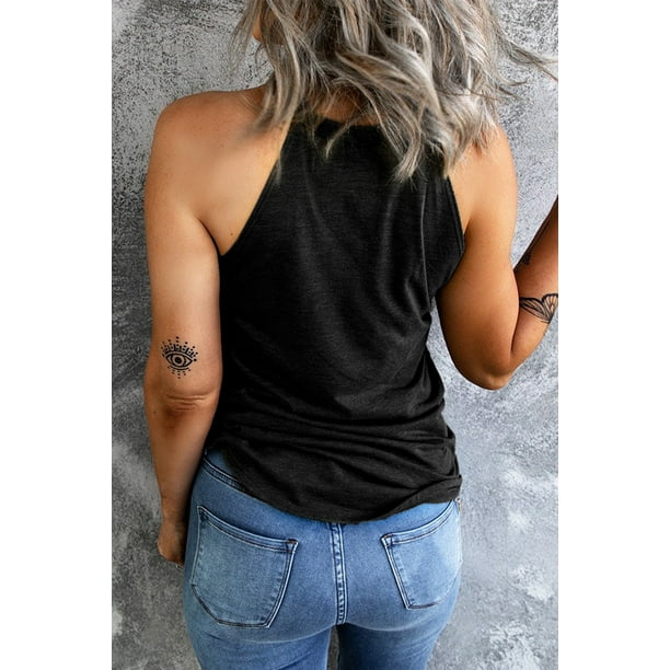 ABPHQTO Camiseta de tirantes ajustada con estampado en forma de corazón Black Faith para mujer