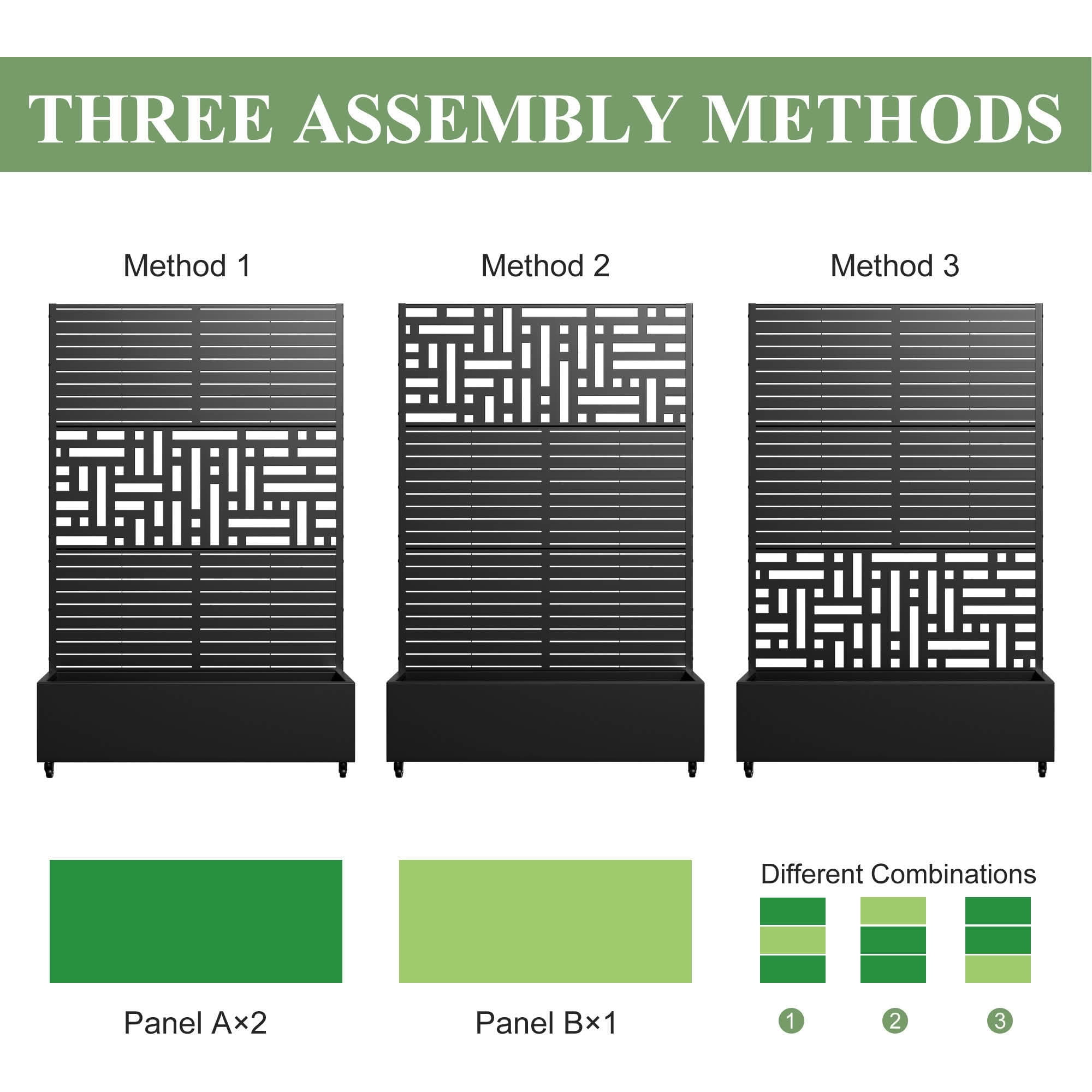 MAYEERTY 72x47x16 Inch Black Metal Planter Box with Trellis for Outdoor Garden & Patio