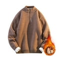 thumbnail image 2 of Dolkfu Fleece Mens Fashion Sweaters Mock Neck Quarter Zip Brown Sweater Solid Thicken Knit Pullovers for Men M, 2 of 8
