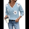 thumbnail image 2 of Suéteres de Cuello en V de Gran Tamaño para Mujer, Suéteres Casuales Sueltos de Larga de Punto Grueso, Suéteres, Tops Azul XL, 2 of 9