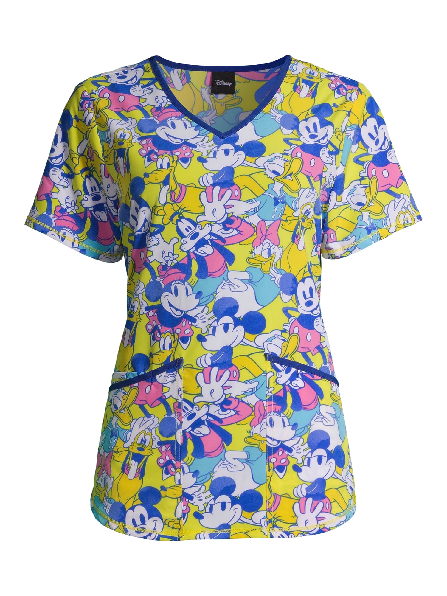 Scrubstar Women's Disney Mickey Mouse and the Sensational Six V-Neck Print Scrub Top