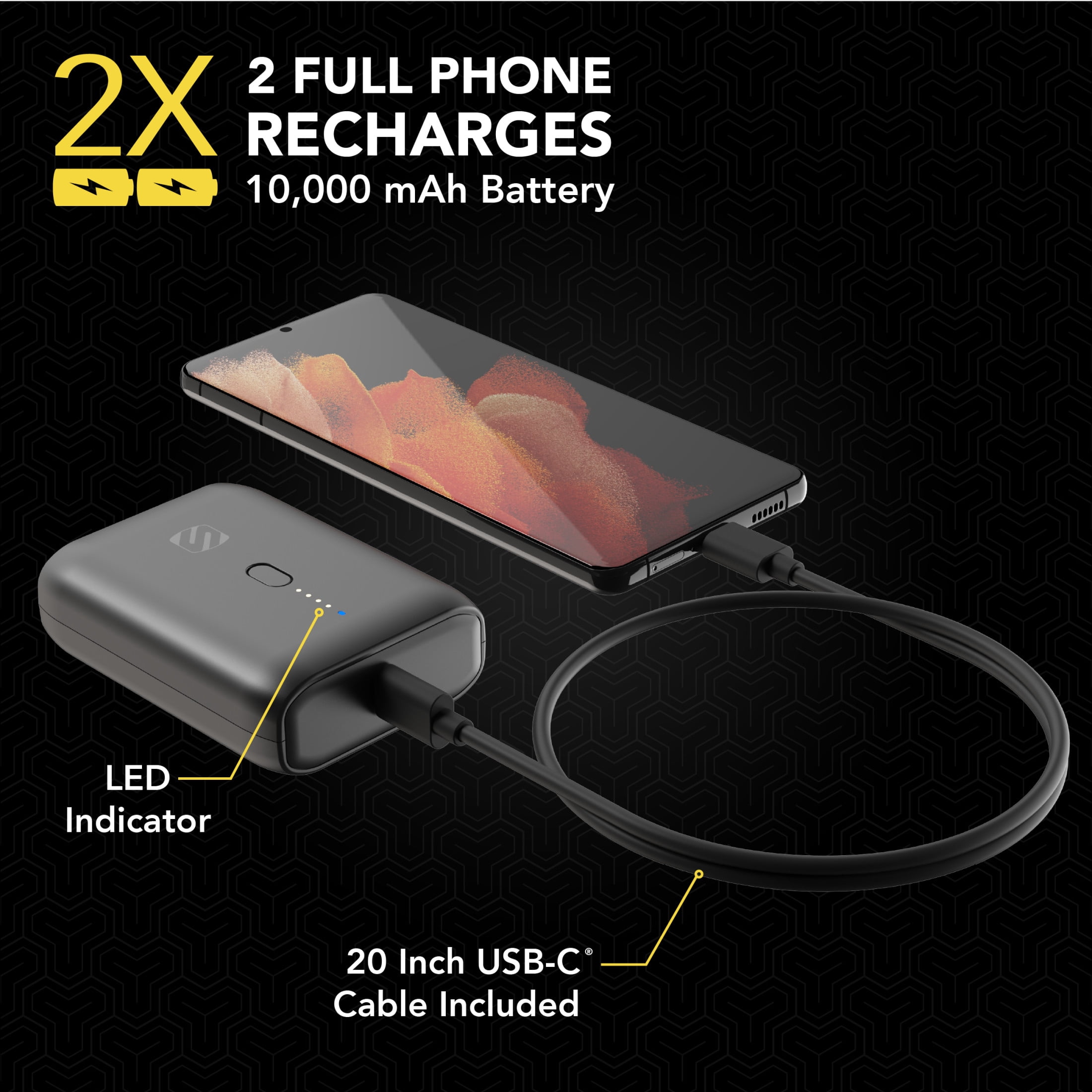 Scosche PB10PD-SP GoBat™ 10K Compact 10K mAh Dual-Port Power Bank, Black