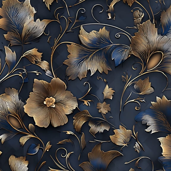 Baroque Peel and Stick Wallpaper Elegant Gold Blue Floral Dark Ornamental Leaves Swirls Wall Mural 23.6in x 9.8ft Self Adhesive Removable Wall Paper Renter Friendly Wallpaper for Bedroom
