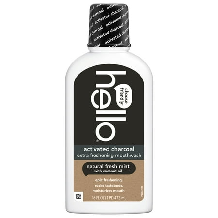 hello Activated Charcoal Extra Freshening Mouthwash, Alcohol Free with Fresh Mint + Coconut Oil, Vegan & SLS Free