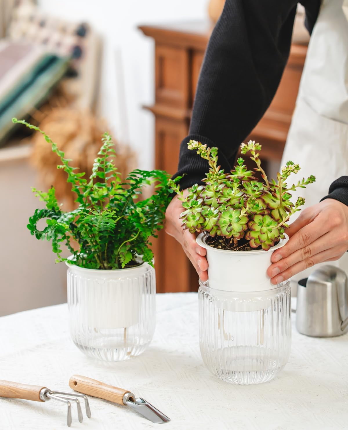 4.5 Inch 2 Pcs Self Watering Hanging Planter Indoor Plant Pots Drainage Holes, Outdoor Small Flower Pot Basket, Visible Water Level, Plant Hanger Home Decor, Gardening