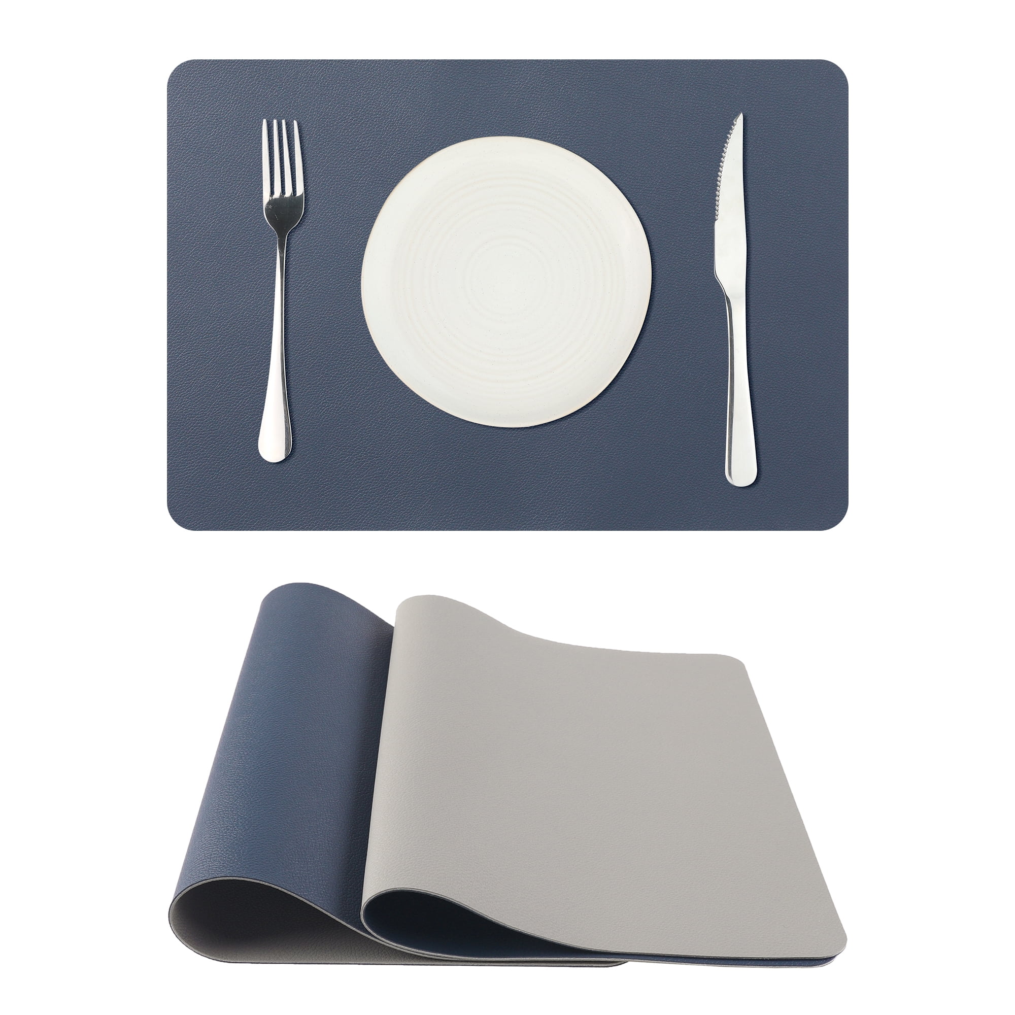 Unique Bargains Placemats Set of 2, Faux Leather Easy to Clean Table Mats Place Mats Blue Grey 17x12 inch