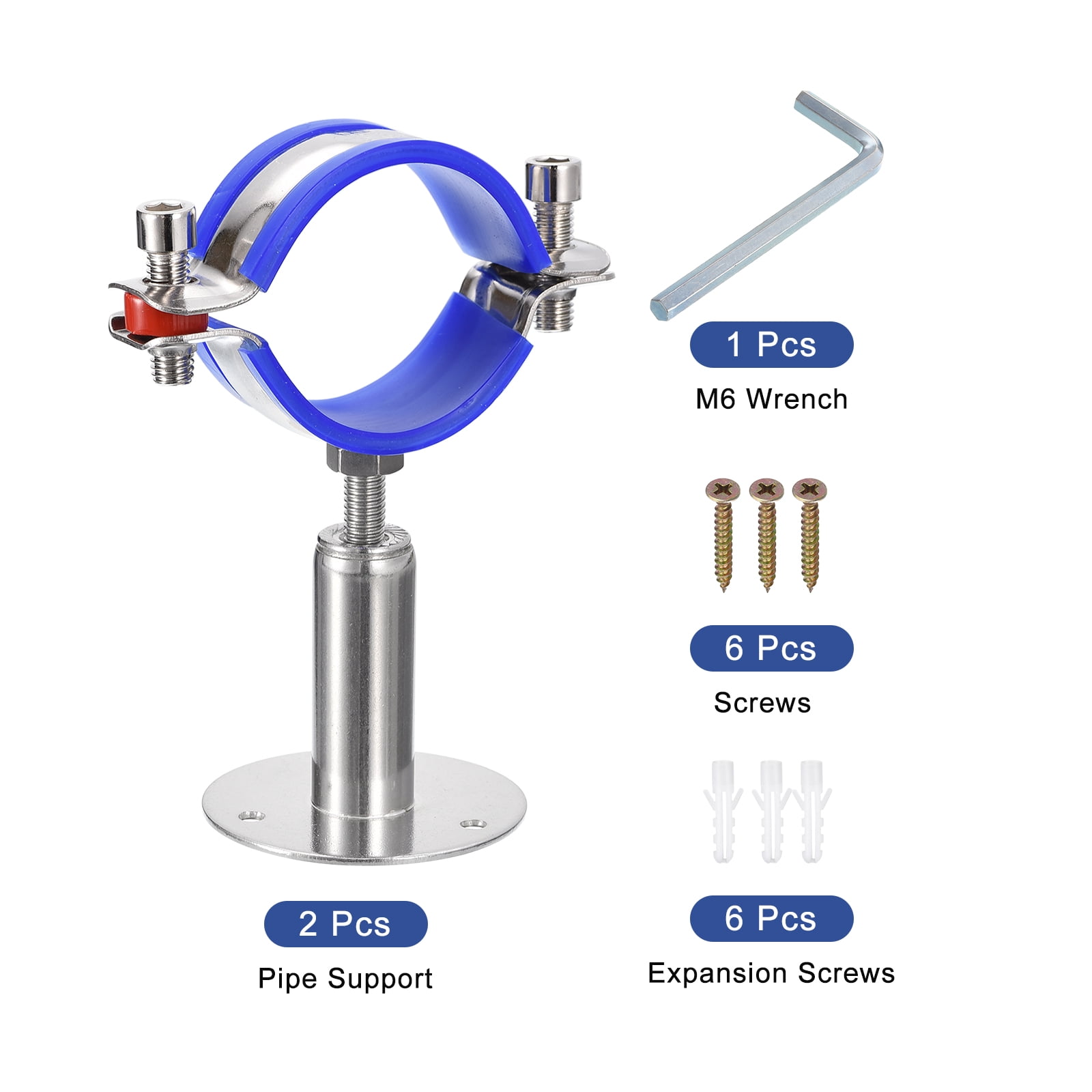 Uxcell 2Pack Pipe Supports Adjustable Pipe Bracket Clamp Pipe Strap Fit for 51-57mm Pipe