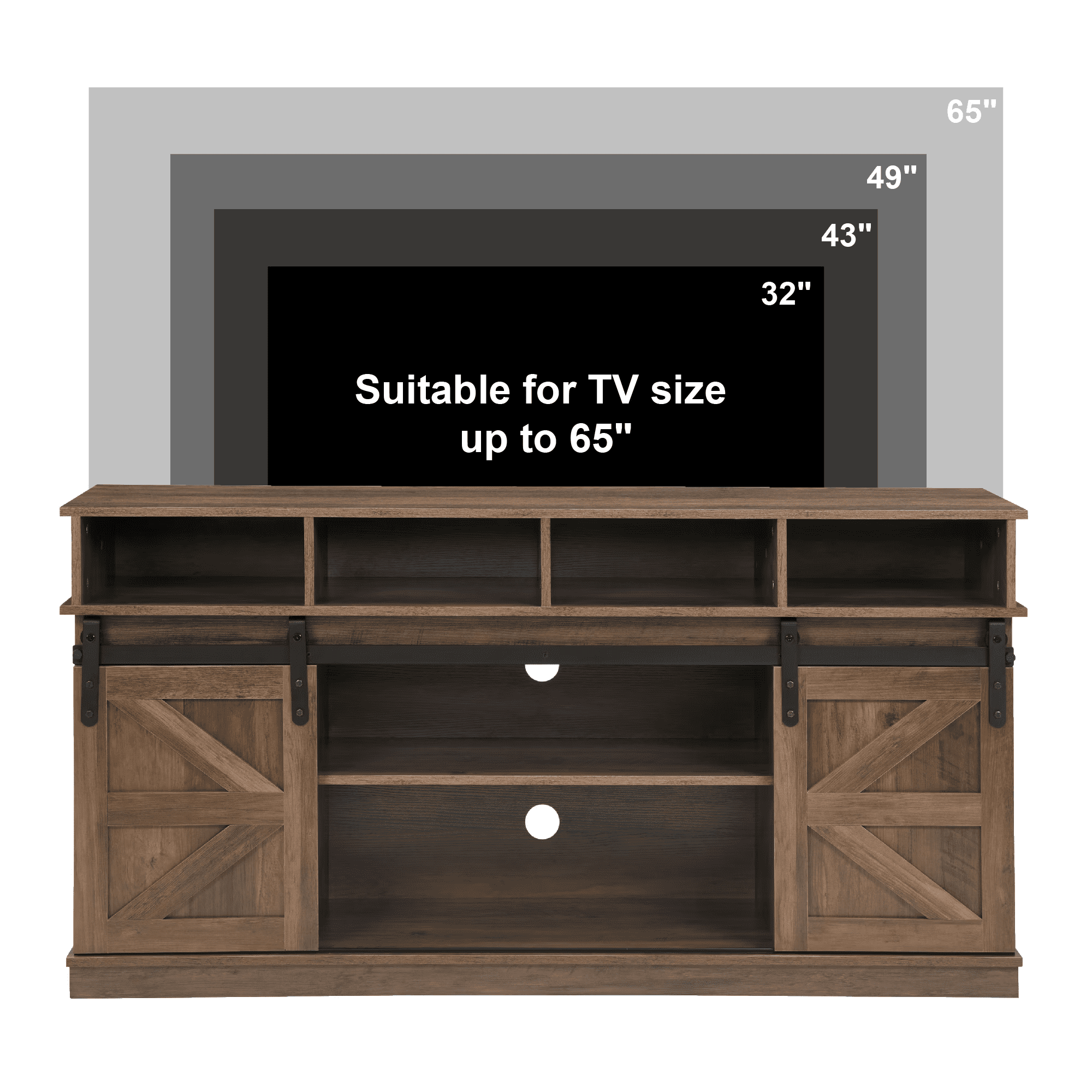 Aukfa Farmhouse Sliding Barn Door TV Stand for TVs Up to 65",Storage Cabinet Table,Brown