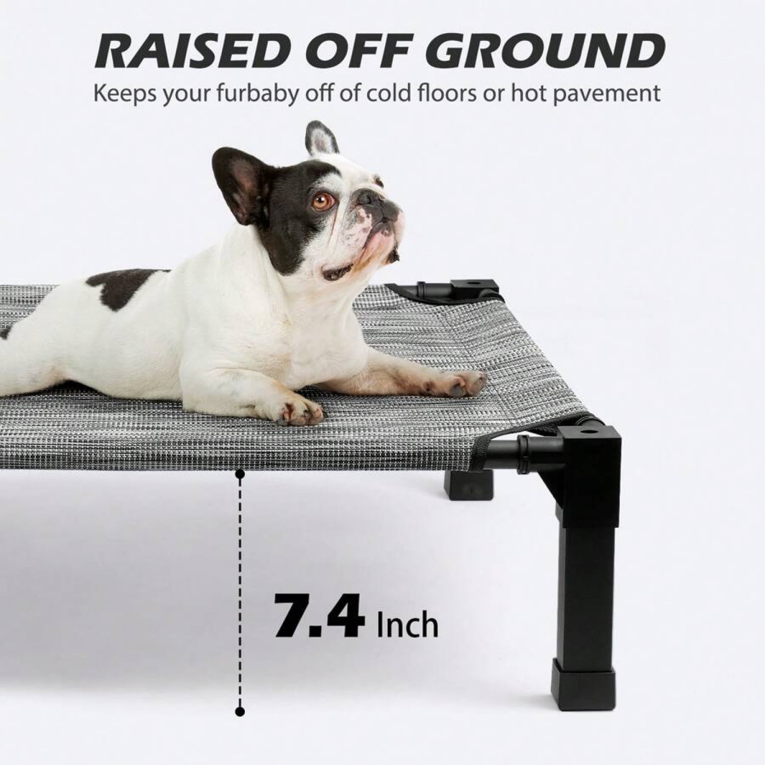 NTGFU Cooling Elevated Dog Bed, Raised Dog Bed with Washable Breathable Mesh and Metal Frame, Portable Dog Cot Bed with No-Slip Feet for Outdoor and Indoor Use,Black Silver-35'' x 25'' x 7.5''