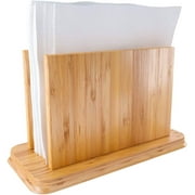 Home Intuition Rustic Bamboo Wood Napkin Holder for Kitchen Storage Large Napkins Dispenser