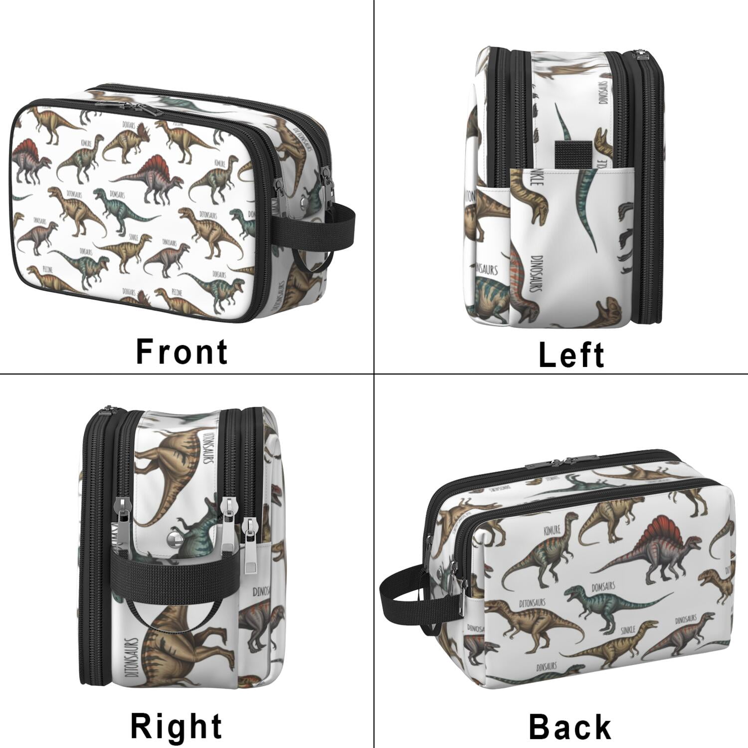 Toiletries Bag,Cartoon Dinosaurs Names Pattern Mens Womens Toiletry Bag Bathroom Bag,Waterproof Toiletry Travel Bag Dopp Kit Shaving Bag 11x6.3x5.1 Inch