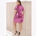 thumbnail image 4 of Women's Plus Size V-Neck Short Sleeve Sequin Party Dress - XX Large, Fuschia, 4 of 6