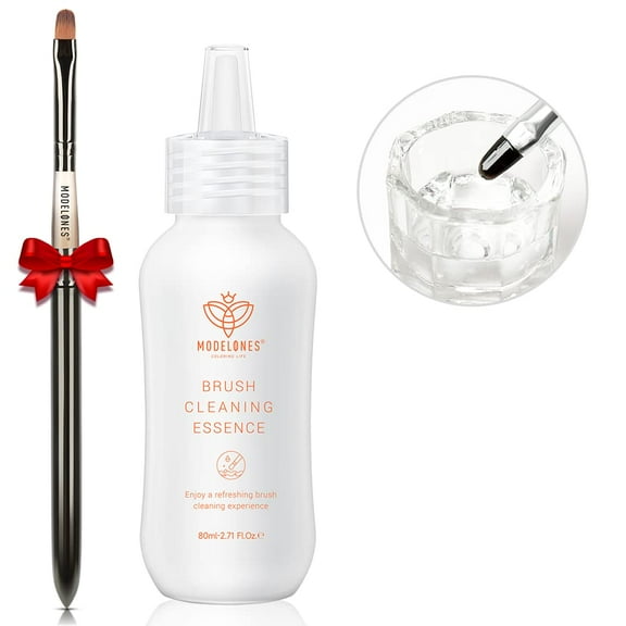Modelones Nail Art Brush Cleaner & Restorer for Solid Gel Polish/Nail Extension Gel/Builder Gel/Nail Art Liner/Dip Powder/Acrylic Powder Manicure Brush DIY Salon at Home - 80ml, W/Pro Nail Art Brush