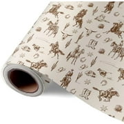 Western Cowboy Wrapping Paper -Mini Roll- 17 Inch x 32.8Ft Brown Wild West Rodeo Gift Wrap Paper Farmhouse Art Paper for Birthday Baby Shower DIY Crafts