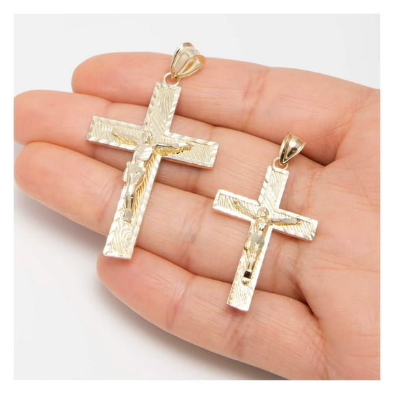 Diamond-Cut Jesus Crucifix Cross Pendant Unisex Adult 10K Yellow Gold, All Sizes - Goldum NYC
