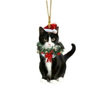 Yhmxh Tuxedo Cat Christmas Ornament, Realistic 2D Cats Ornaments for Christmas Tree Decor, Acrylic Lifelike Kitten Ornament Gifts for Cat Lovers Women & Men Pet Memorial Keepsa