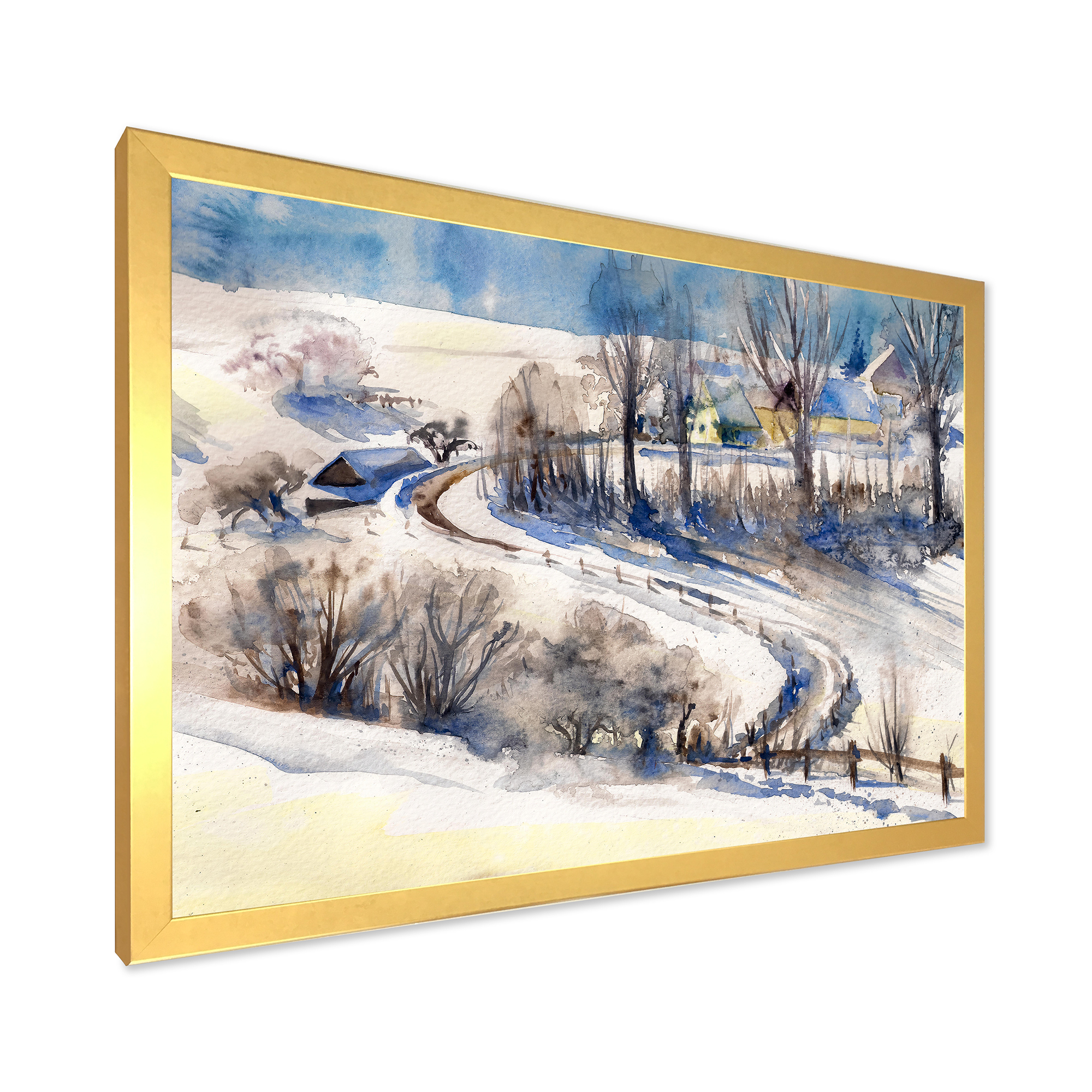 Designart 'Country Road In Winter Times Landscape I' Traditional Framed Art Print