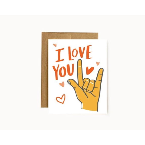 I Love You Greeting Card – Cute Hand Gesture Design with Hearts – Blank Inside, Envelope Included – Perfect for Romantic Occasions, Anniversaries, or Just Because