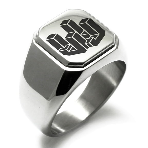 Stainless Steel Letter J Initial 3D Cube Box Monogram Engraved Engraved Square Flat Top Biker Style Polished Signet Ring