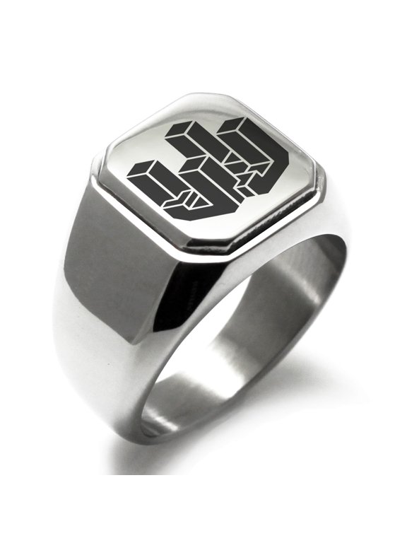 Stainless Steel Letter J Initial 3D Cube Box Monogram Engraved Engraved Square Flat Top Biker Style Polished Signet Ring
