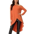 thumbnail image 1 of INSPIRAR CHIC Blusa Casual de Mujer de Un Hombro, Manga Larga, Corte Alto-Bajo, Dobladillo Irregular, Color Naranja, 1 of 6