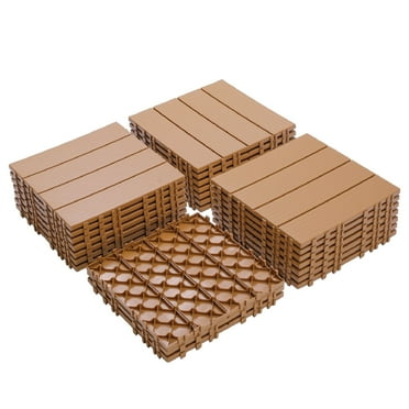 44PCS Plastic Interlocking Deck Tiles, 11.8"x11.8, Patio Flooring Outdoor Waterproof All Weather Use for Garden Poolside Front/Back Yard, Mahogany Colour
