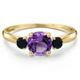 thumbnail image 3 of Gem Stone King 10K Yellow Gold Purple Amethyst and Black Onyx 3-Stone Ring for Women | 1.20 Cttw | Round 6MM | Gemstone February Birthstone | Size 6, 3 of 6