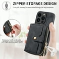 thumbnail image 4 of ShellTech Phone Case for iPhone 14 Pro Max Zipper Wallet Cover with Credit Card Holder Slot Shoulder Crossbody Strap Cell Women Girls Men,Black, 4 of 10