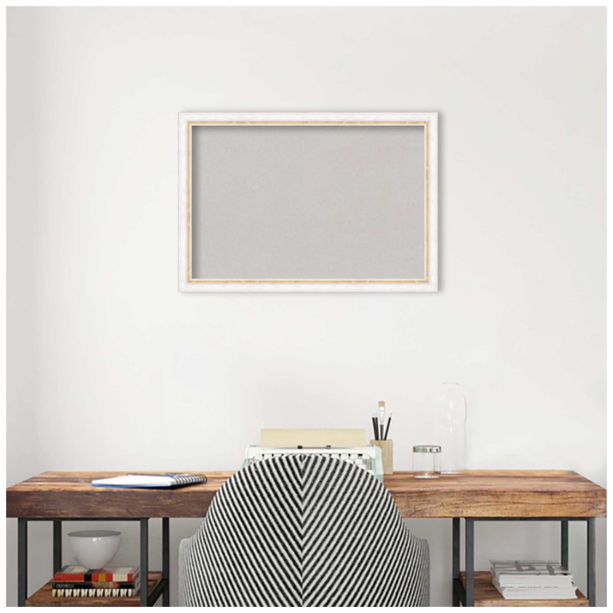 Amanti Art Grey Cork Board Wood Framed Morgan White Gold Bulletin Board 26 in. x 18 in.