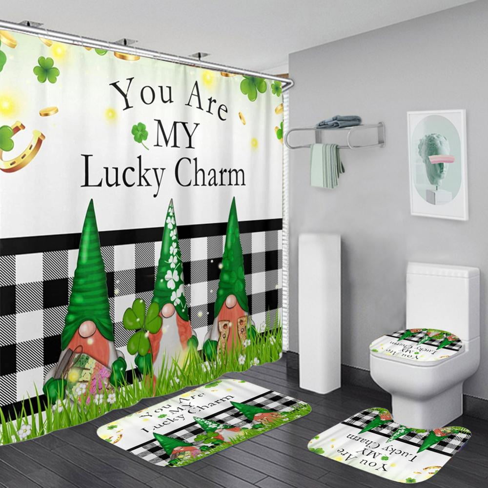 Polyester Waterproof Shower Curtain Bathroom Mat St Patrick's Day Beauty Leaf 
