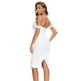 thumbnail image 3 of BEAUKEY Women's Mesh Off Shoulder Bodycon Slash Neck Midi Bandage Dress Celebrity White M, 3 of 6